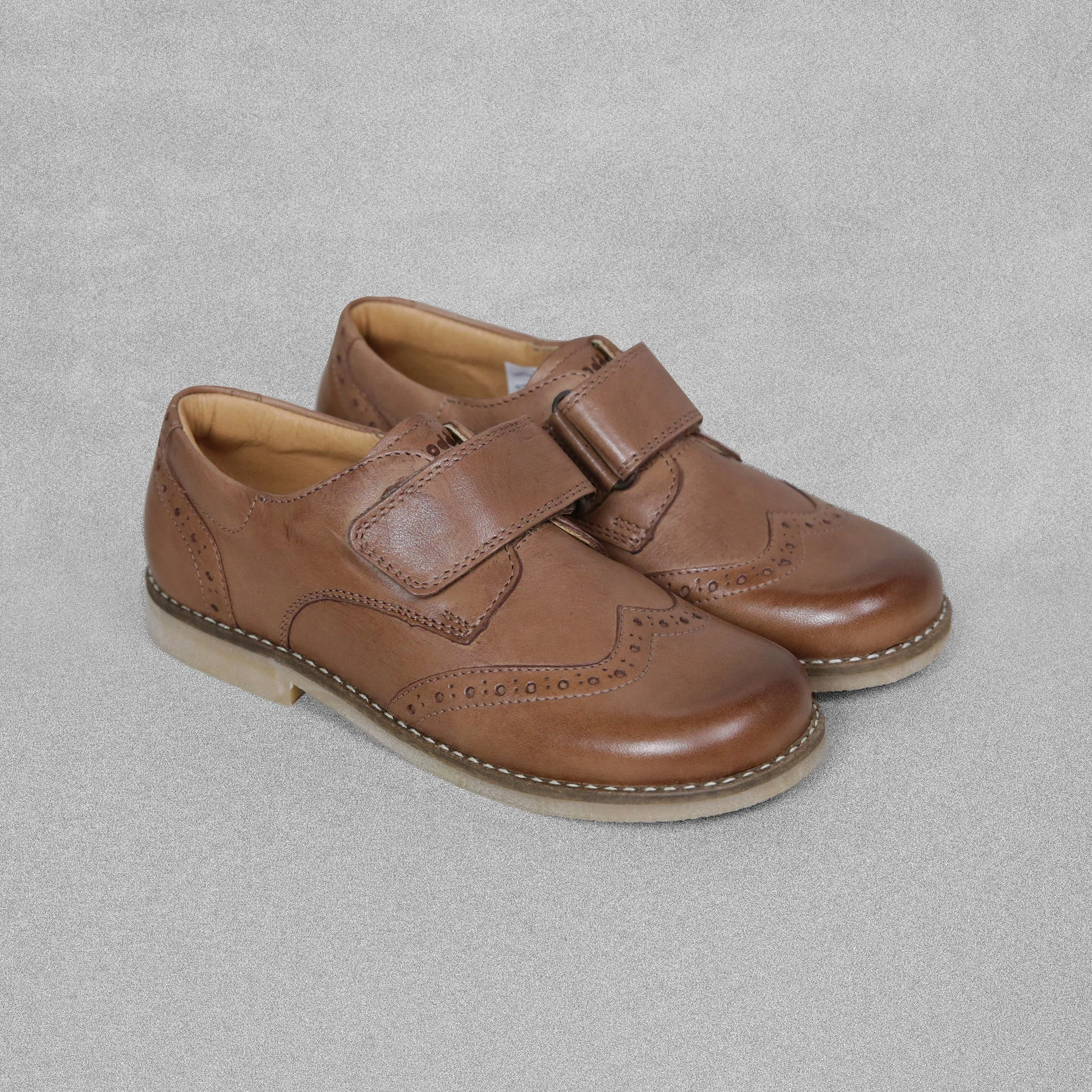 'Froddo' Tan Brogue Shoes with Velcro Strap - Size UK Child 1 /  EU33