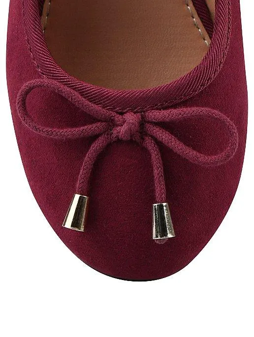 George Burgundy Bow Trim Ballet Girls Shoes