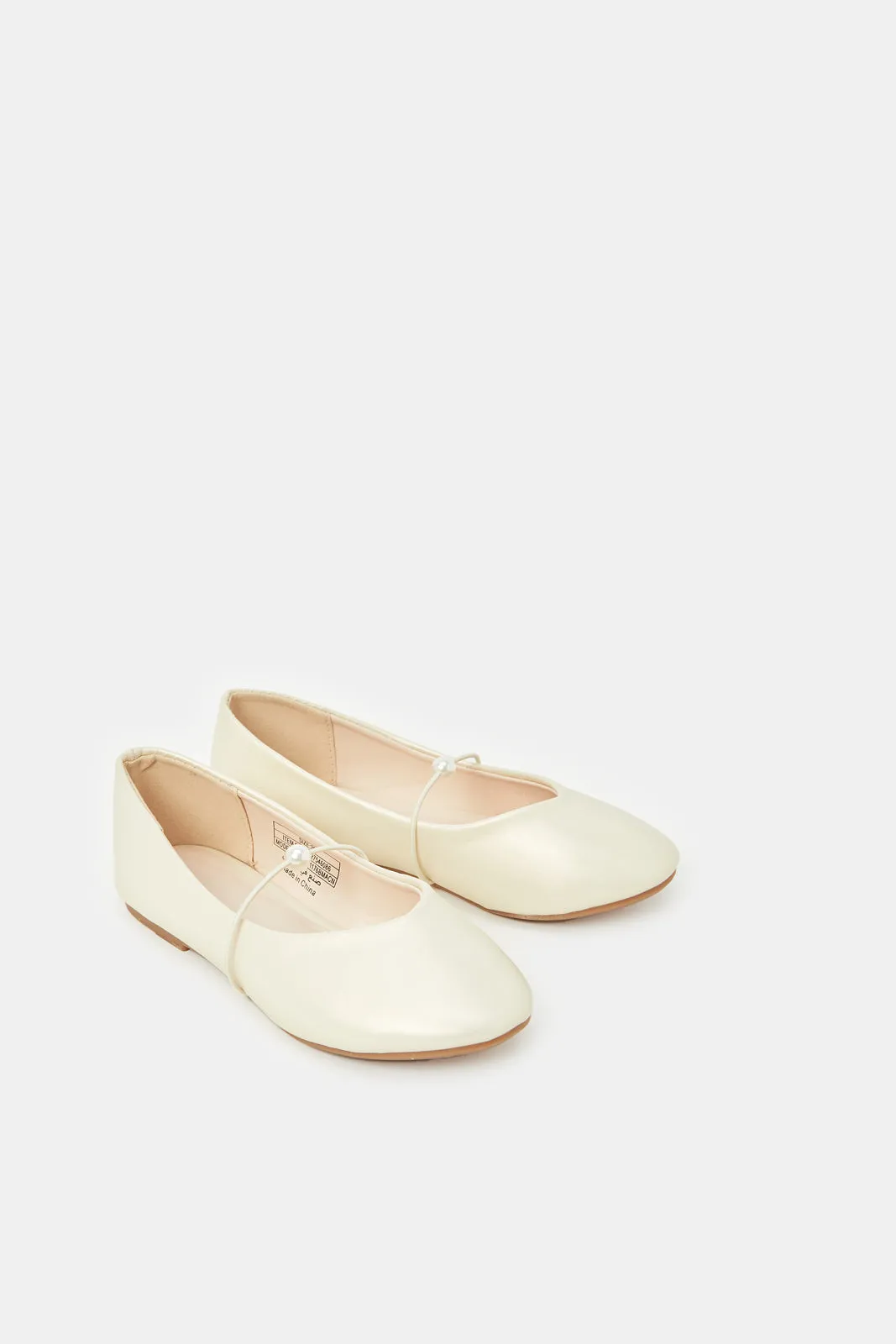 Girls Cream Pearl Trim Balleirna