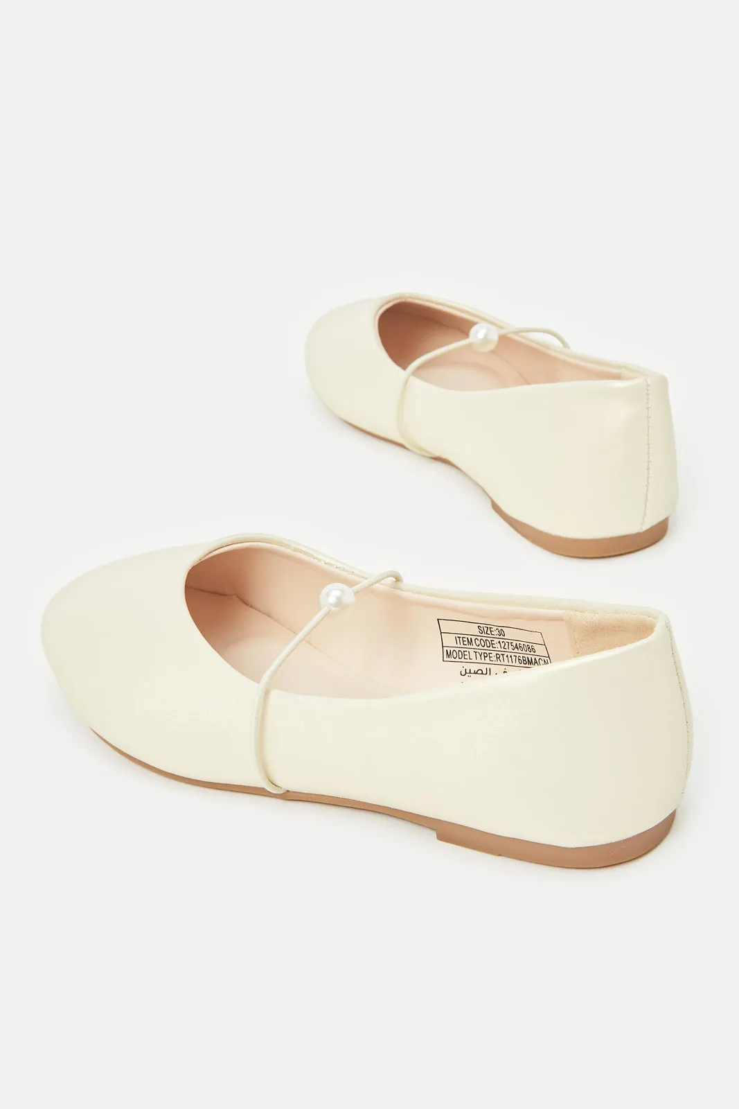 Girls Cream Pearl Trim Balleirna