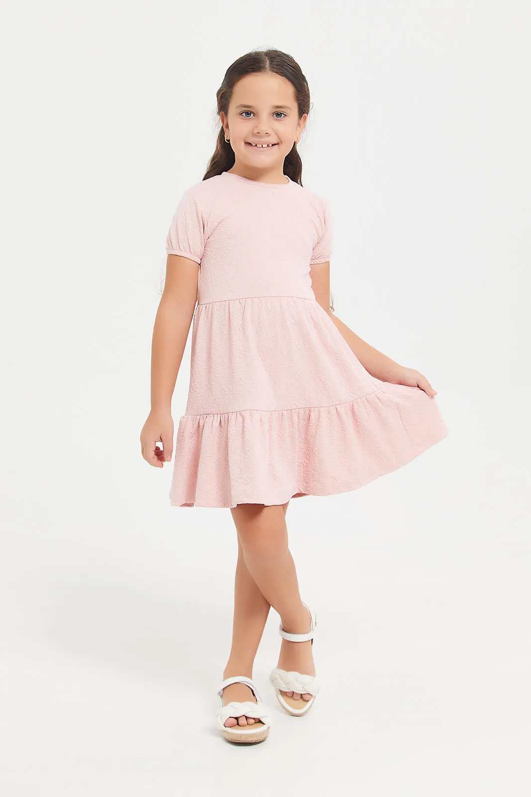 Girls Pink Tiered Short Dress