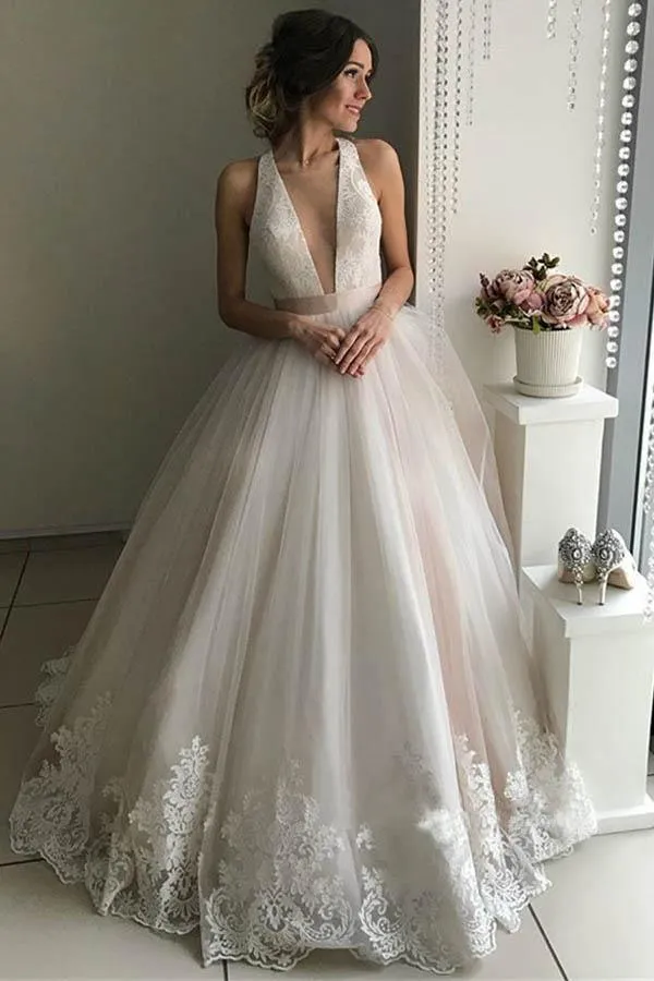 Gorgeous V-Neck Sleeveless Tulle Wedding Dresses  Bridal Gowns  WD306