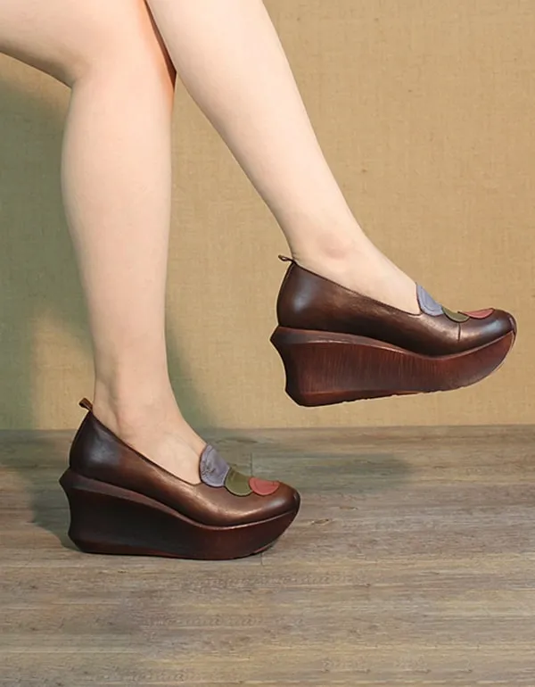 Handmade Retro Leather Elegant Wedge Sandals