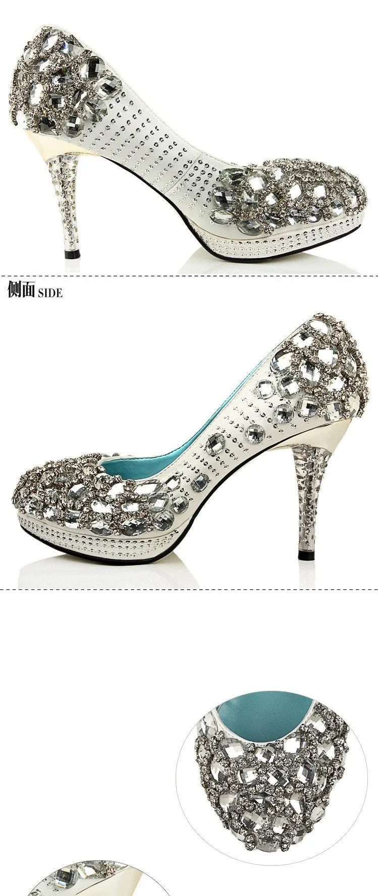 High Heels Handmade Rhinestone Pointed Toe Crystal Wedding Shoes, SY0117