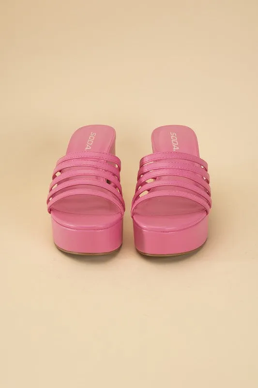 HOT PINK PLATFORM MULE SLIDES