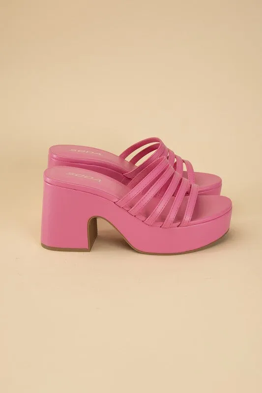 HOT PINK PLATFORM MULE SLIDES