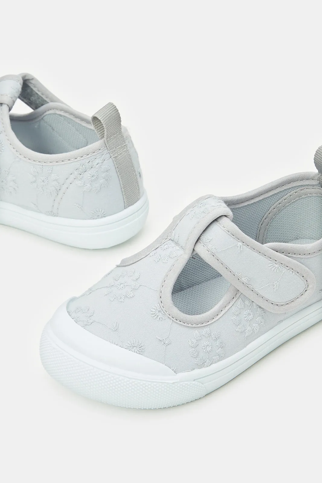 Infant Girls Grey Velcro Pumps