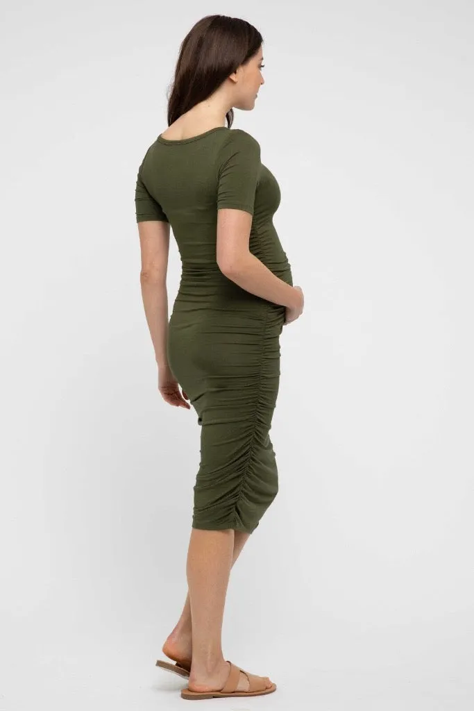 Jasper Ruched Maternity Dress - Dark Olive