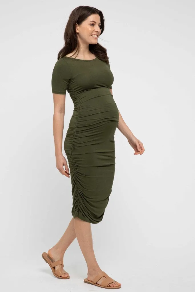 Jasper Ruched Maternity Dress - Dark Olive