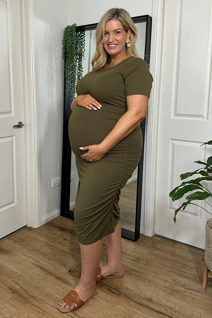 Jasper Ruched Maternity Dress - Dark Olive