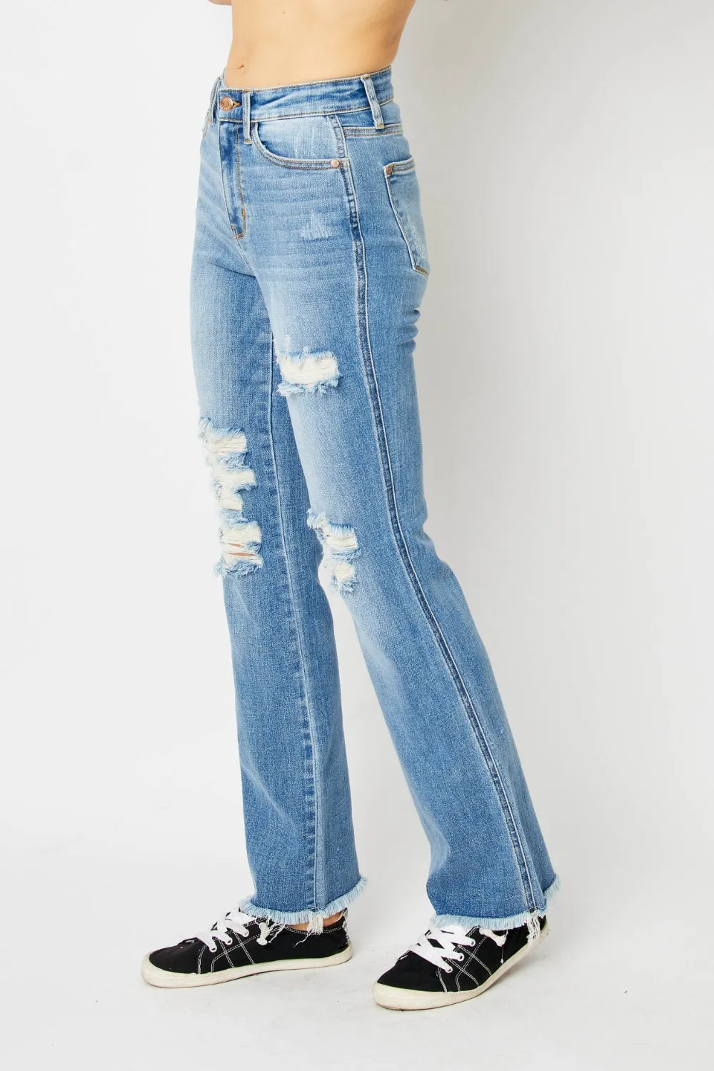 Judy Blue Distressed Raw Hem Bootcut Jeans [Online Exclusive]