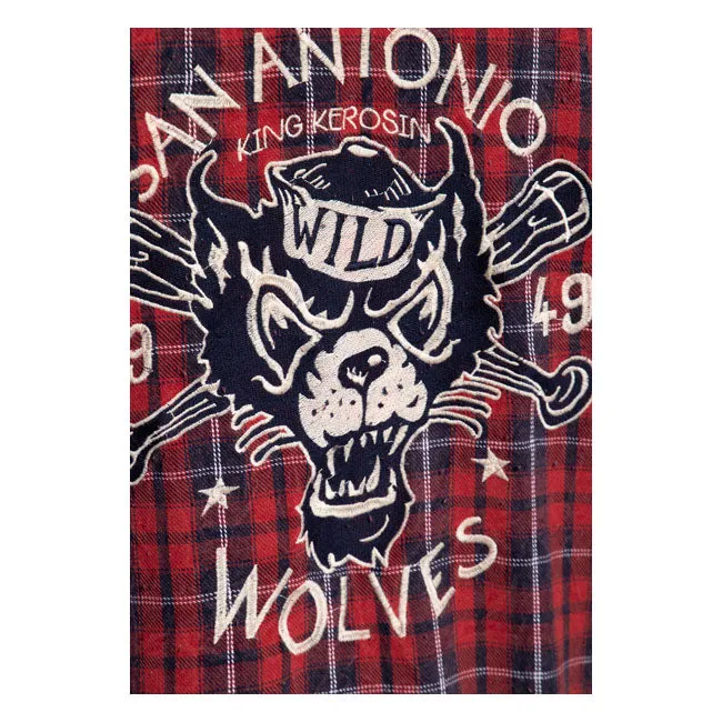 King Kerosin Wolves Checkered Shirt Red / Blue