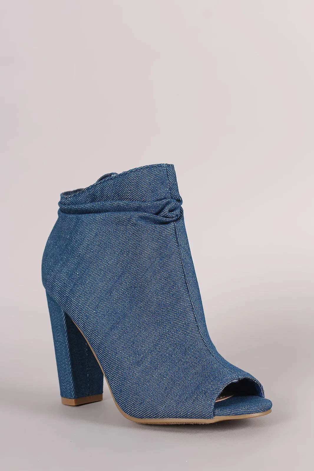 koi - Denim Slouchy Peep Toe Chunky Heeled Ankle Boots