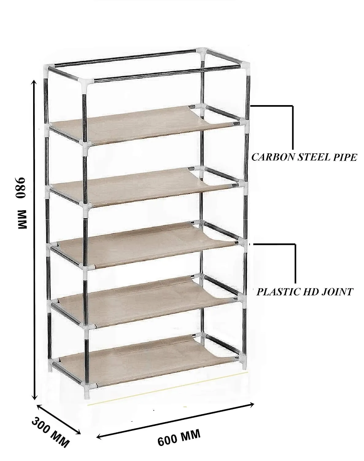 Kuber Industries Shoe Rack|Non-Woven 5 Shelves Shelf|Foldable Storage Rack Organizer for Shoe, Books (Black)