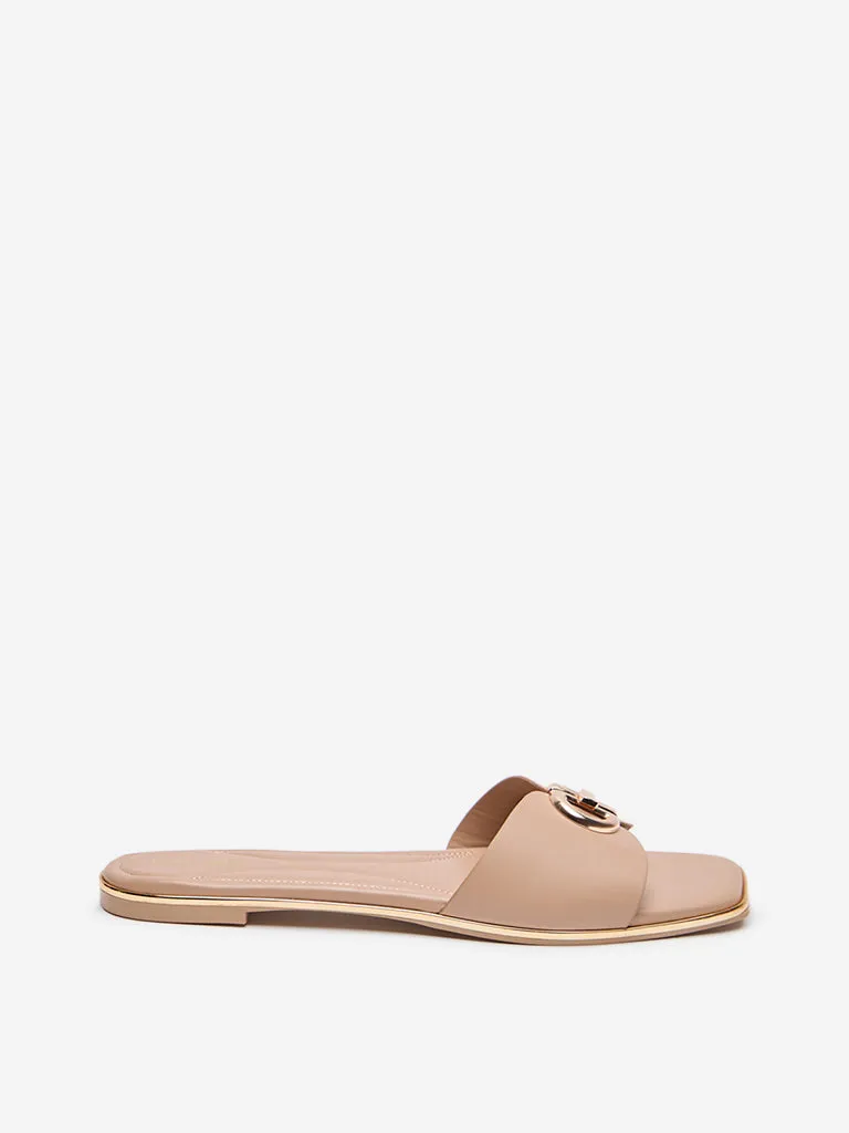 LUNA BLU Blush Pink Metal-Detailed Slides