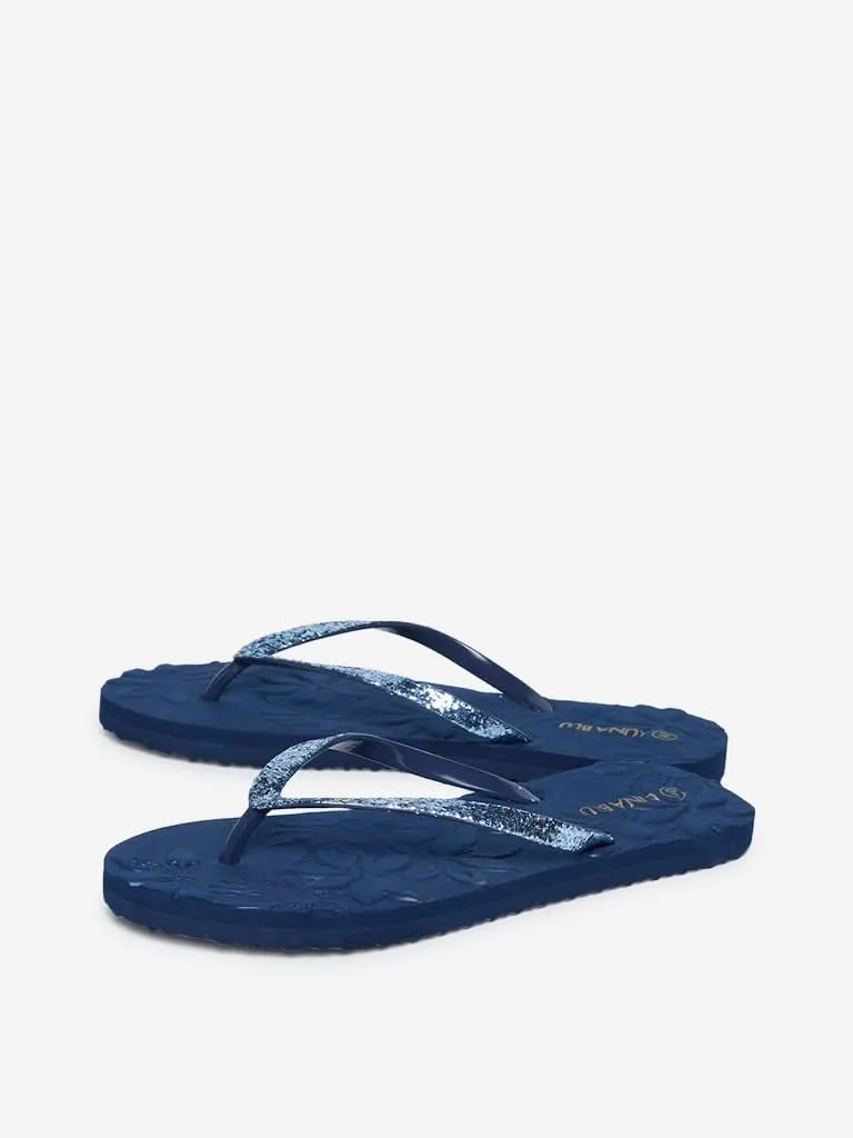 LUNA BLU Navy Floral Embossed Flip-Flops