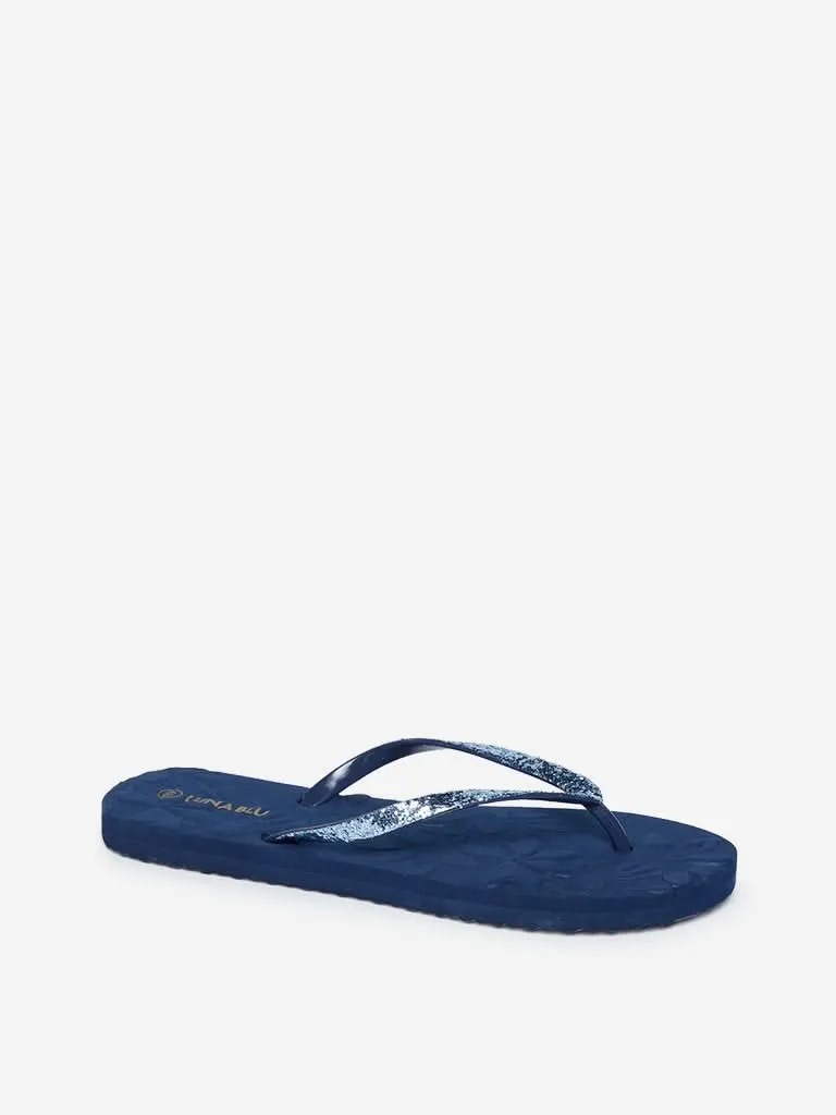 LUNA BLU Navy Floral Embossed Flip-Flops