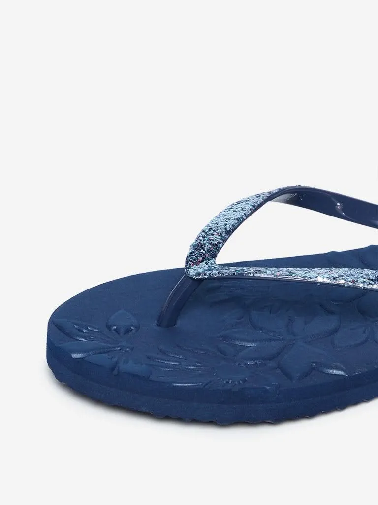 LUNA BLU Navy Floral Embossed Flip-Flops