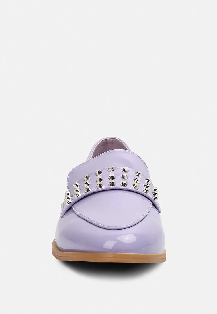 MEANBABE Semicasual Stud Detail Patent Loafers in Lilac