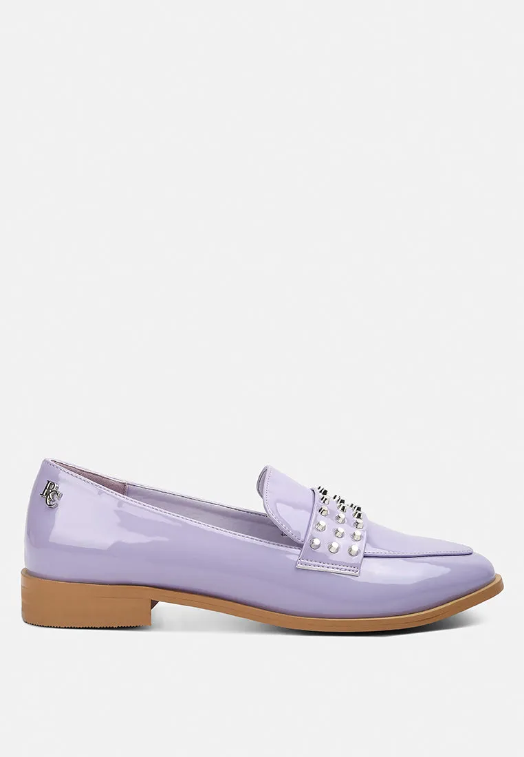 MEANBABE Semicasual Stud Detail Patent Loafers in Lilac