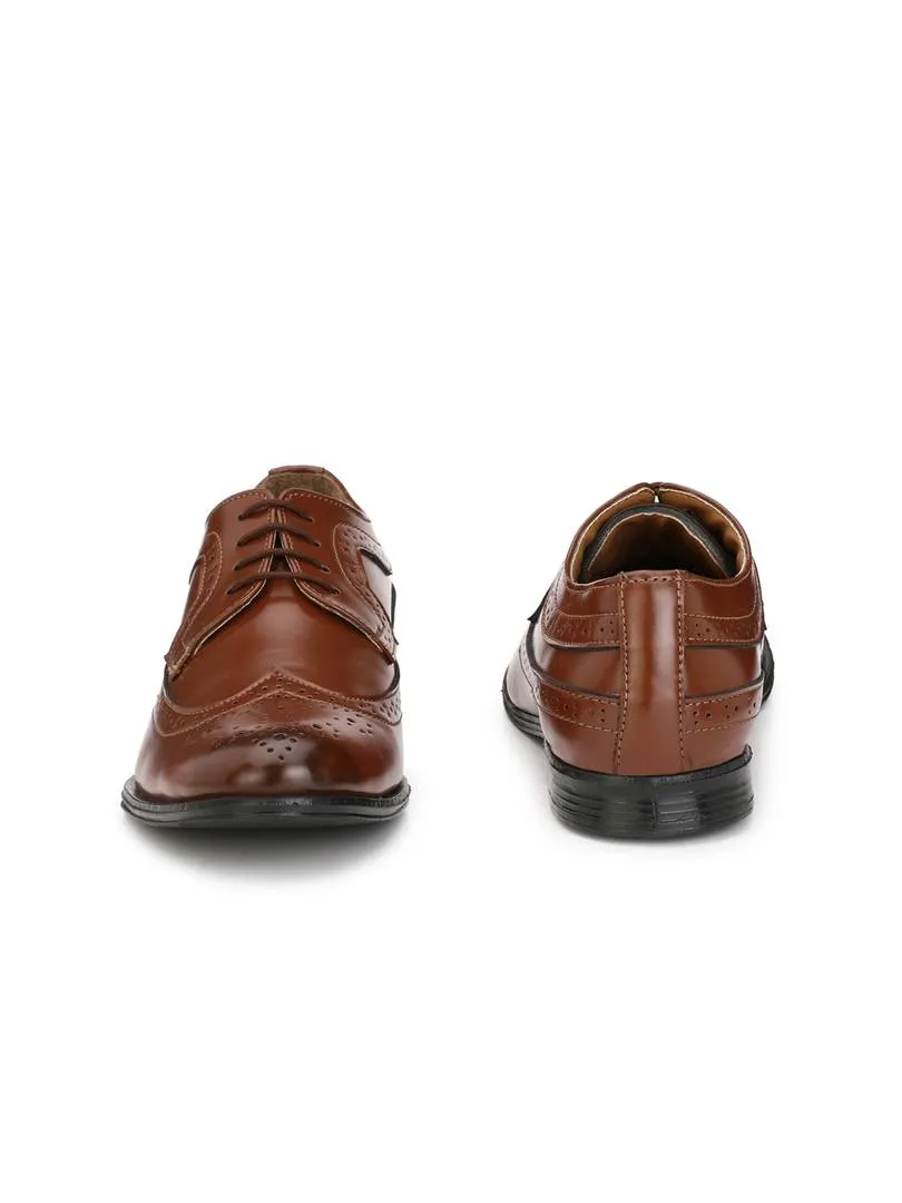 Men's Brown Full Wing Brogue Synthetic Leather Formal Shoes