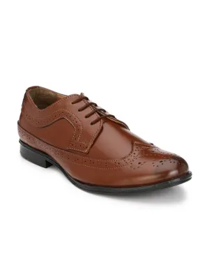 Men's Brown Full Wing Brogue Synthetic Leather Formal Shoes