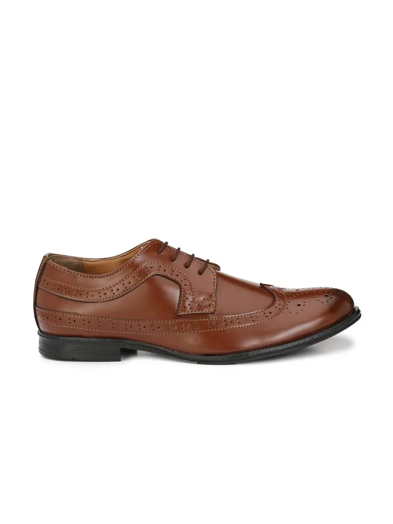 Men's Brown Full Wing Brogue Synthetic Leather Formal Shoes