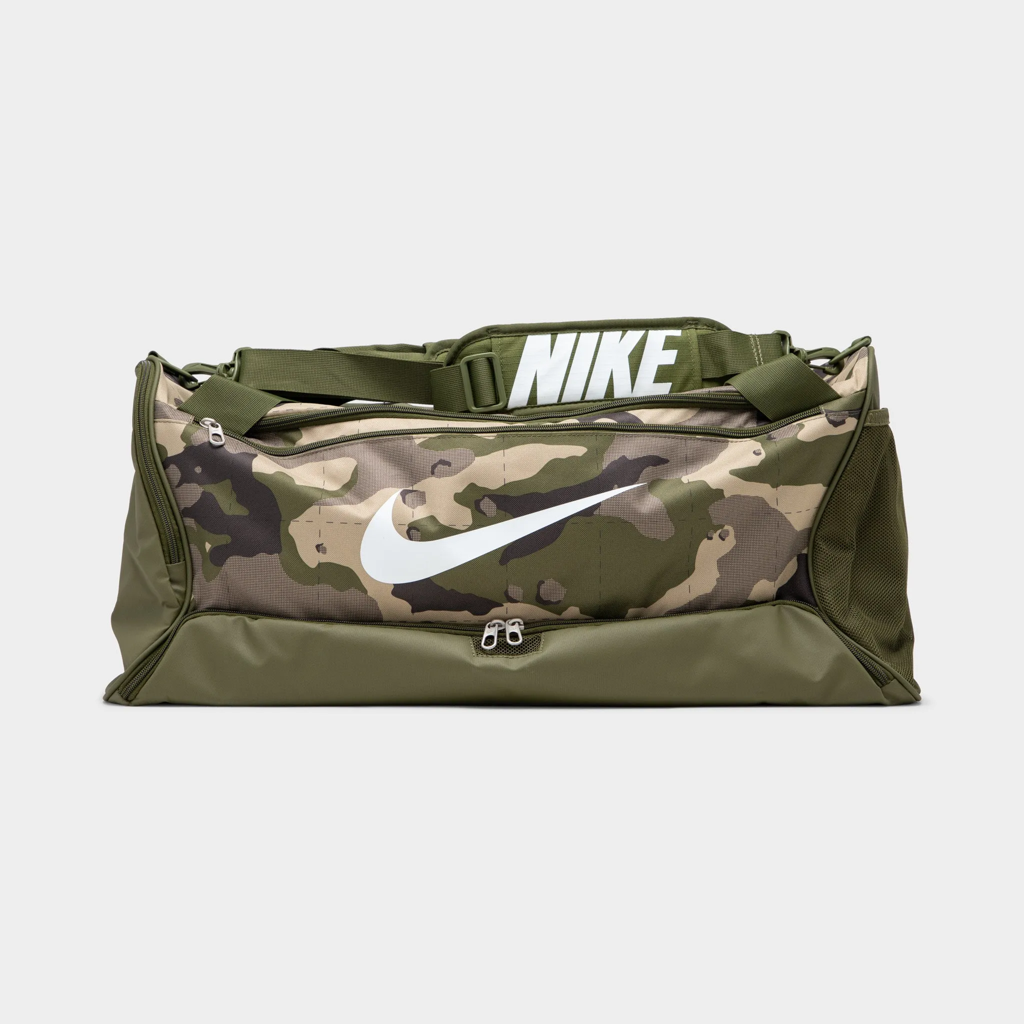 Nike Brasilia Camo Training Duffel Bag Khaki / Rough Green - White