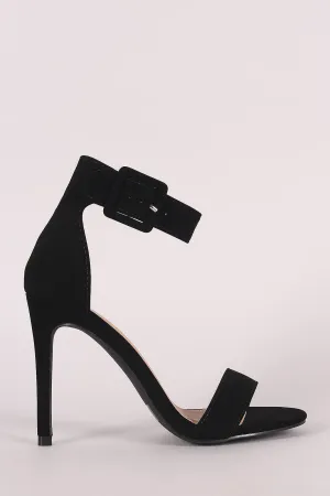 Nubuck Open Toe Ankle Cuff Single Sole Stiletto Heel