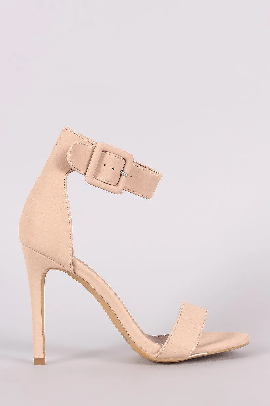 Nubuck Open Toe Ankle Cuff Single Sole Stiletto Heel