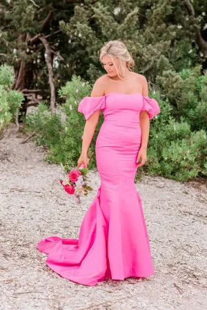 Off Shoulder Strapless Mermaid Long Hot Pink Prom Dress PSK571