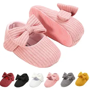 Ohwawadi Infant Baby Girl Shoes, Bowknot Baby Mary Jane Flats Princess Dress Shoes Soft Baby Crib Shoes(0-6 Months, 1933 Pink)