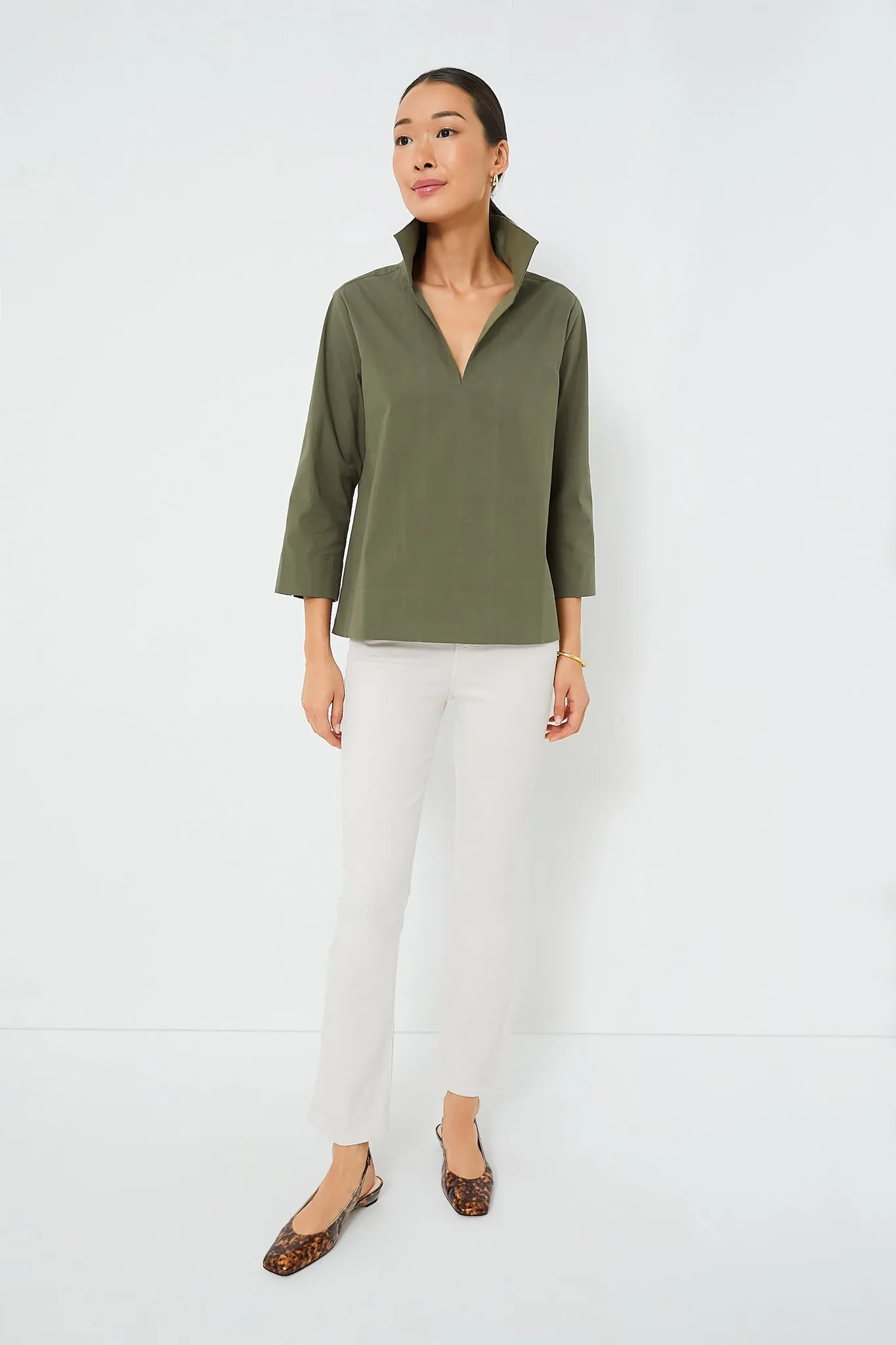 Olive Green Sullivan Stand Collar Blouse