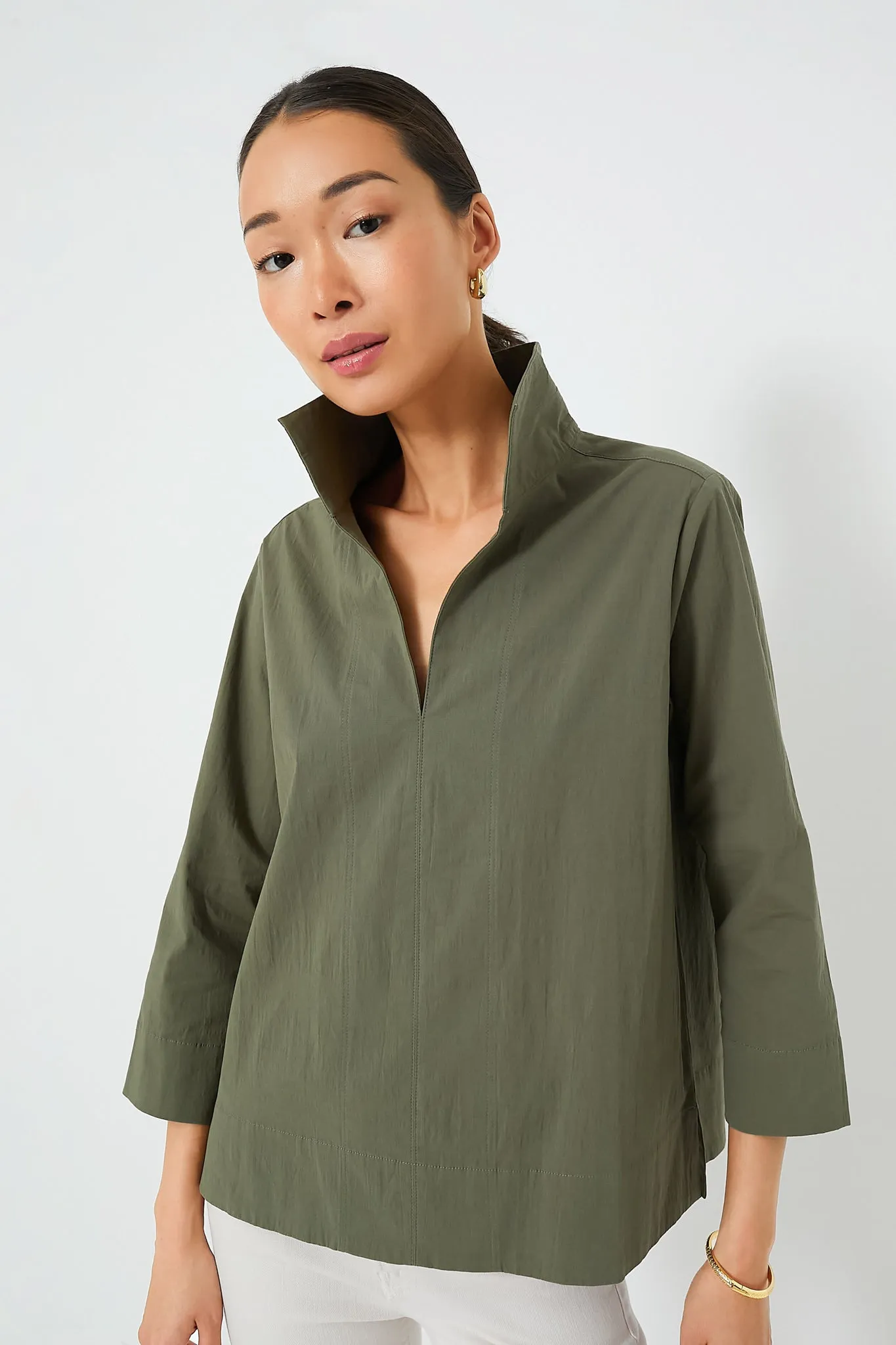 Olive Green Sullivan Stand Collar Blouse