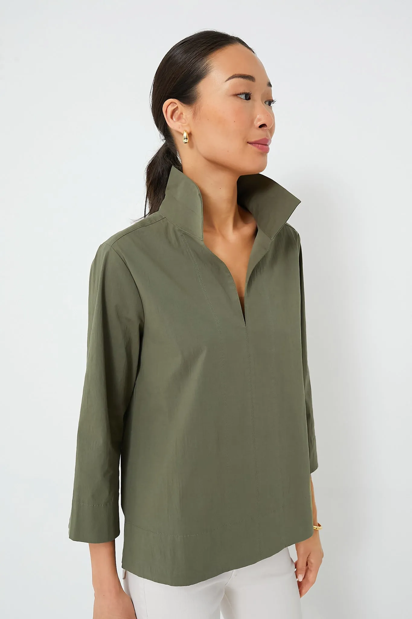 Olive Green Sullivan Stand Collar Blouse