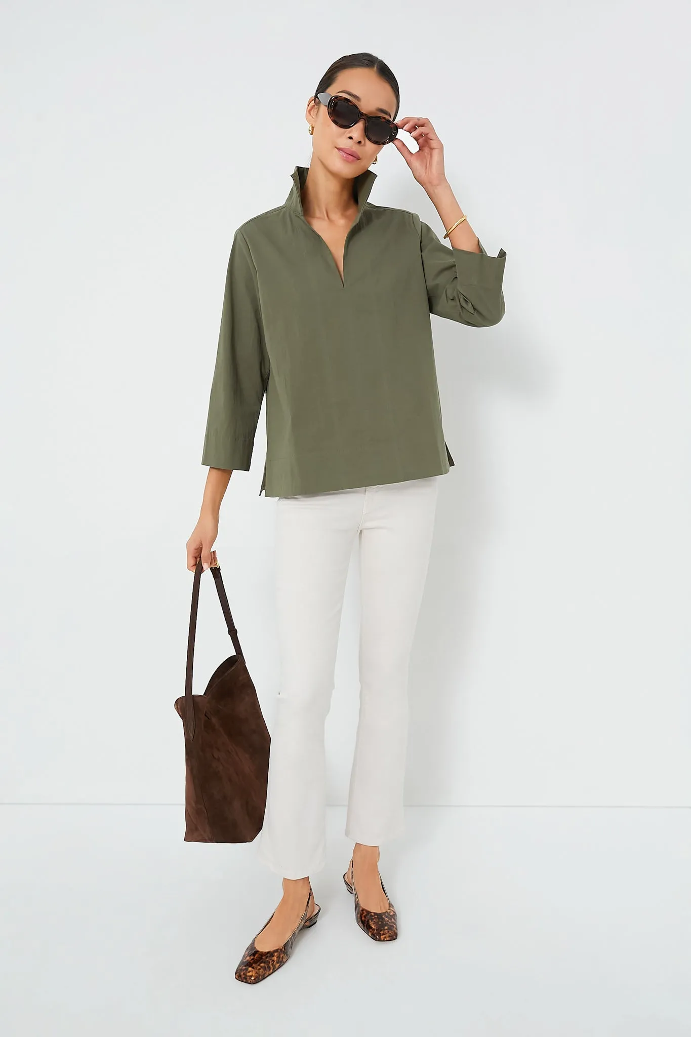 Olive Green Sullivan Stand Collar Blouse