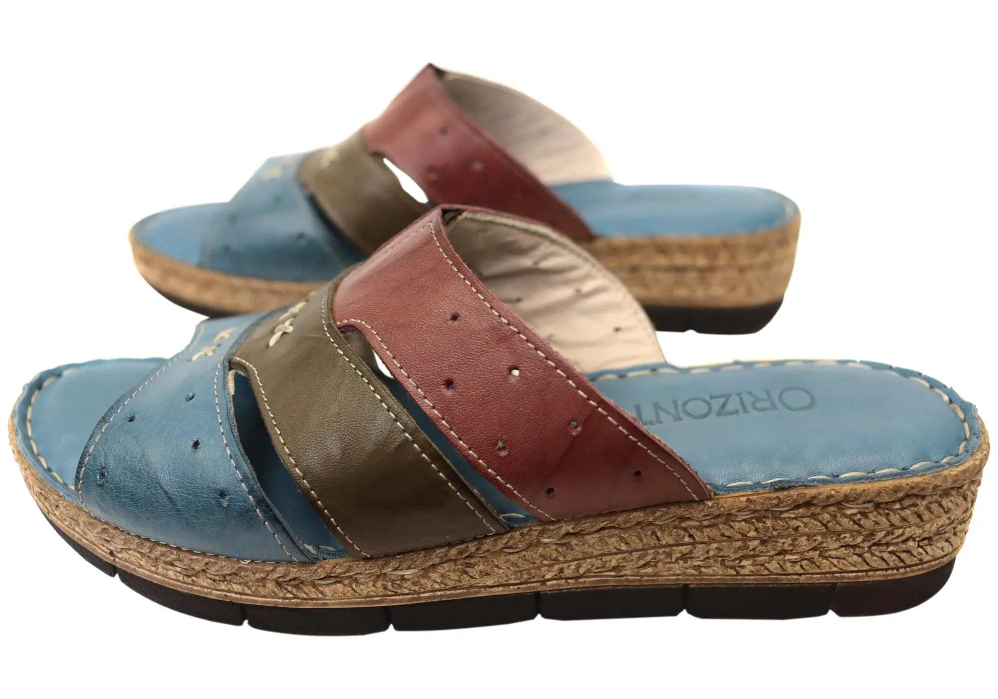 Orizonte Cottage Womens Comfortable European Leather Slides Sandals