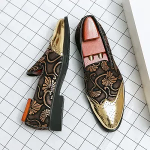 Ornate Men’s Formal Shoes with Gold Floral Embroidery