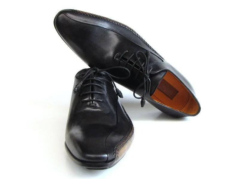 Paul Parkman Black Leather Oxfords - Side Handsewn Leather Upper And Leather Sole