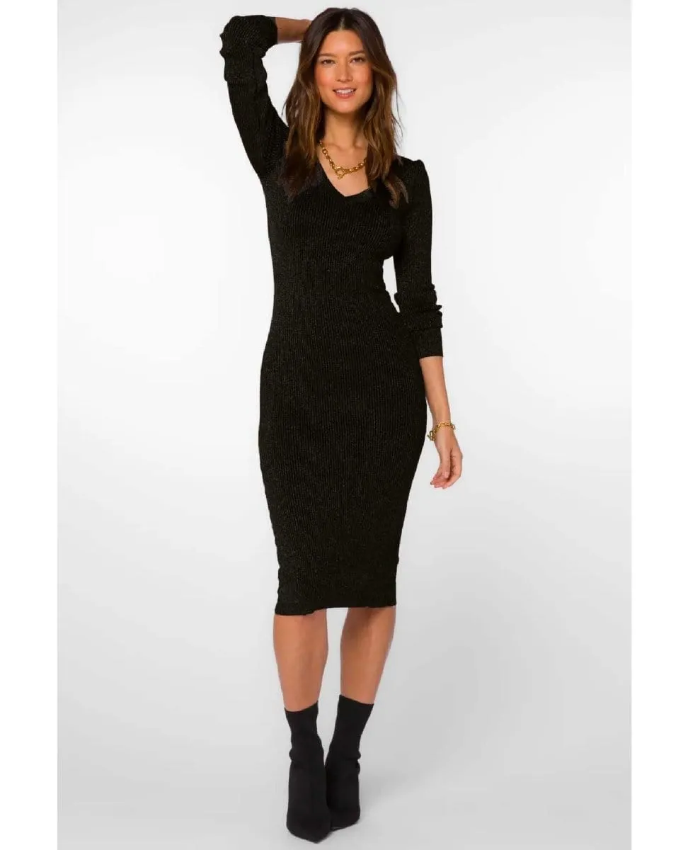 Perfect Black Rib Midi Dress