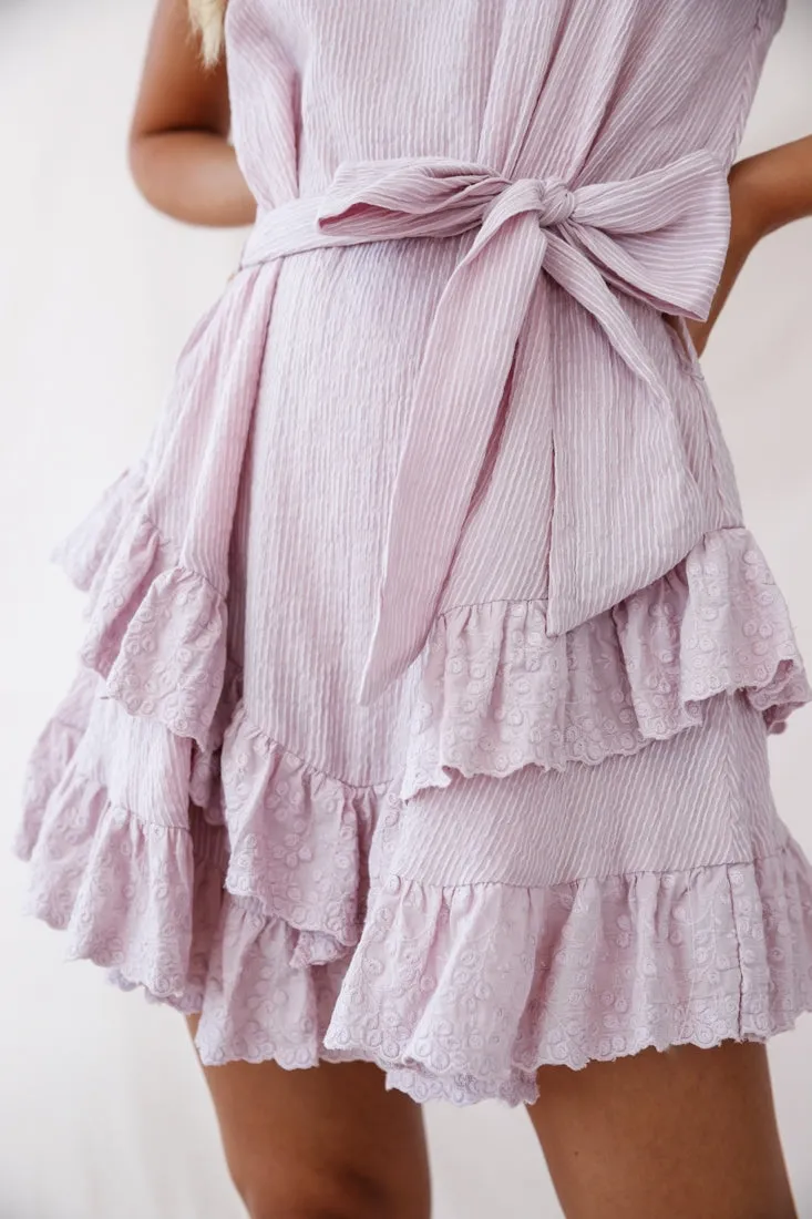 Petrie Ruffle Detail Waist Tie Dress Blush