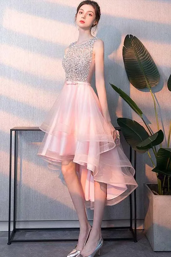 Pink Tulle Sequin Short Prom Dress Pink Homecoming Dress  PD238