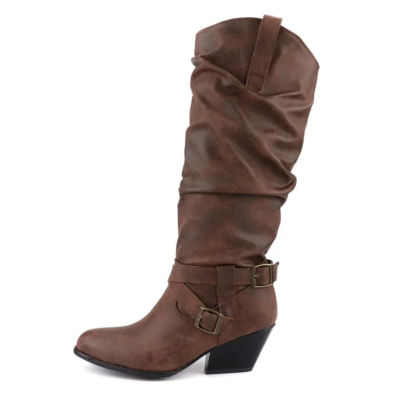 Pleated Women's Knee  Boots