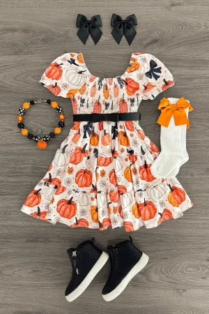 Polka Dot Pumpkin & Bows Dress