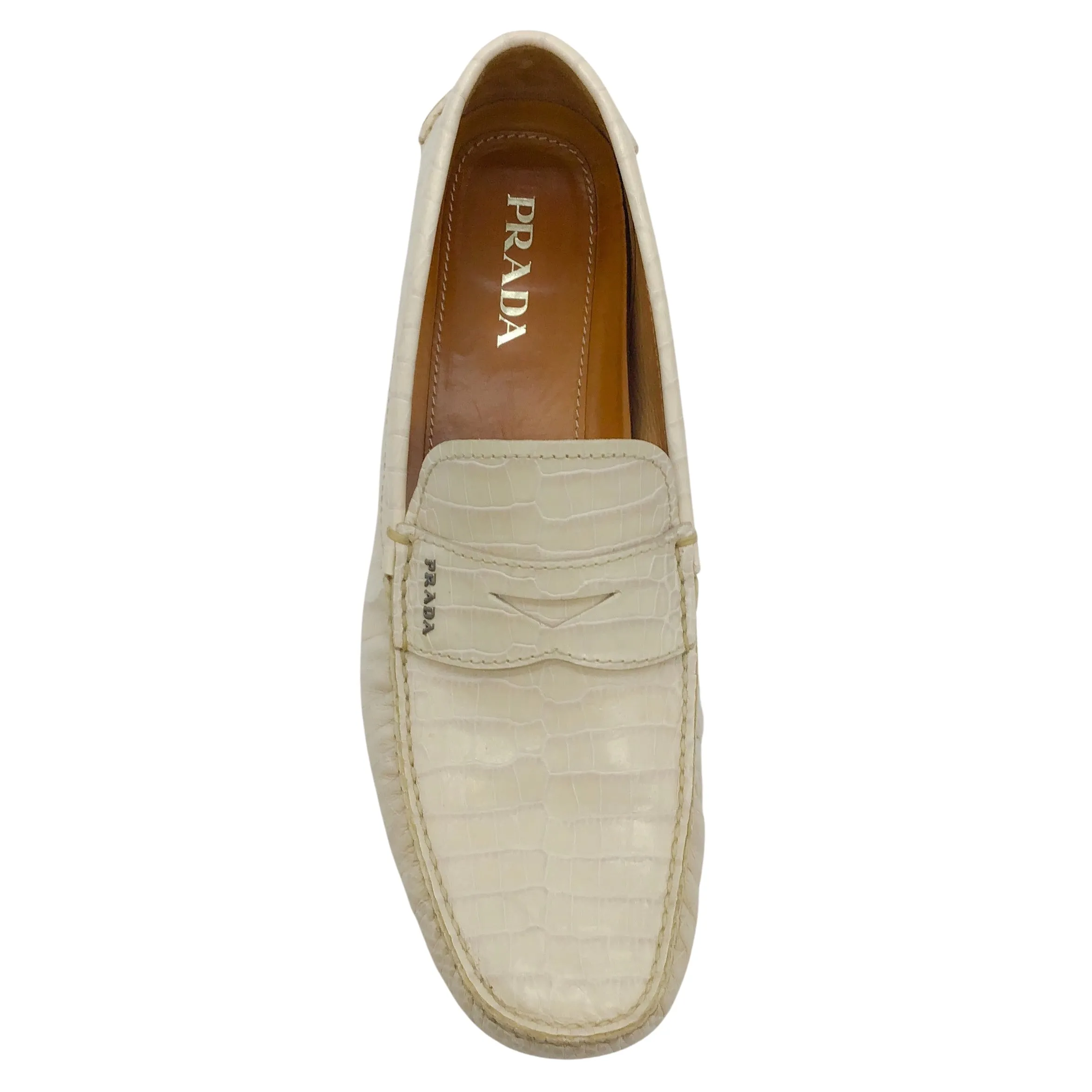 Prada Men's Ivory Crocodile Leather Driving Loafers