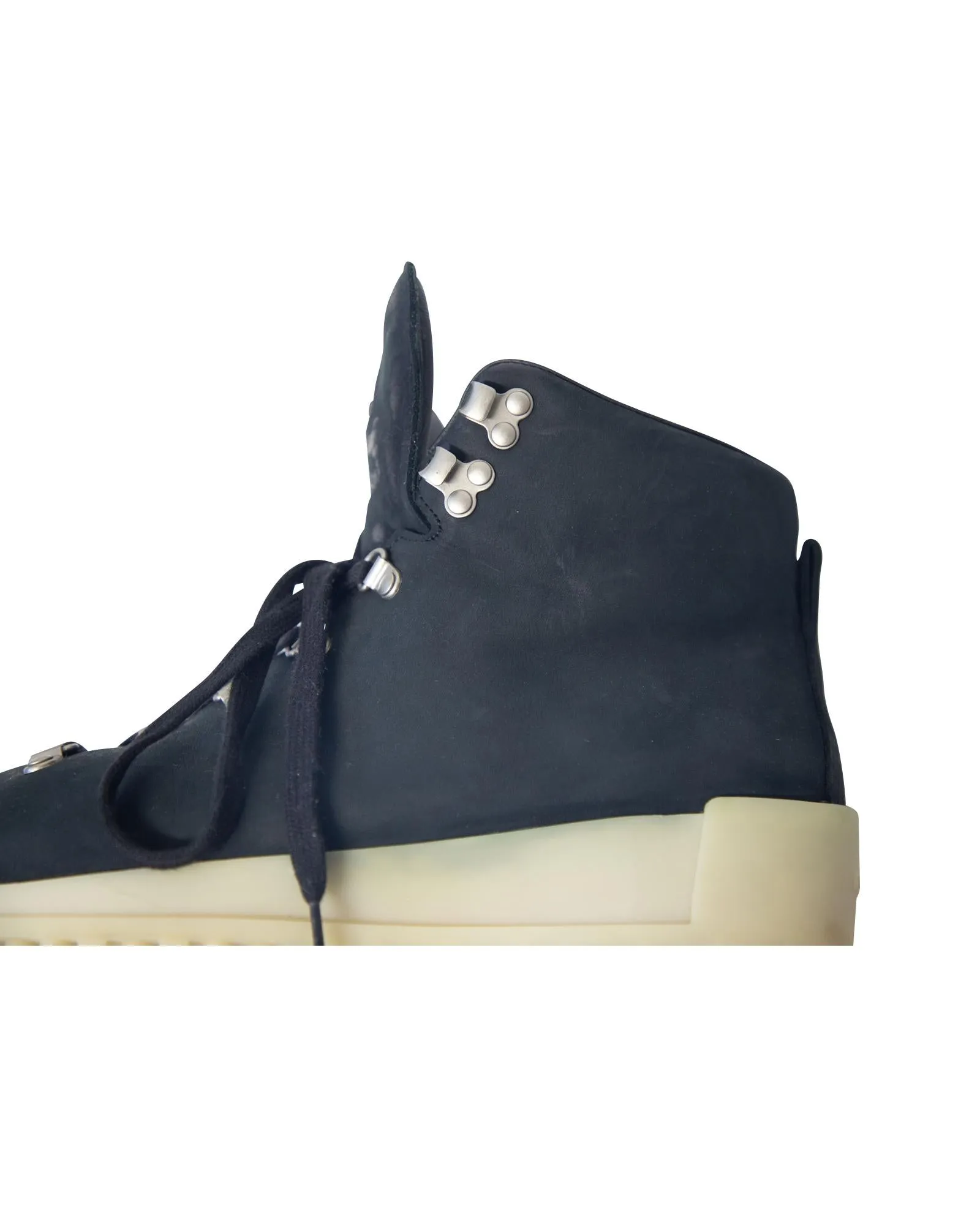 Premium Black Leather Hiker Boots with Wedge-shaped Sole