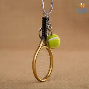 Premium Metal Tennis Keychain | Golden | Perfect Gift for Tennis Lovers