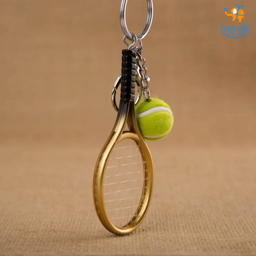 Premium Metal Tennis Keychain | Golden | Perfect Gift for Tennis Lovers