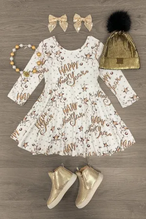 "Happy New Years" White & Gold Dress