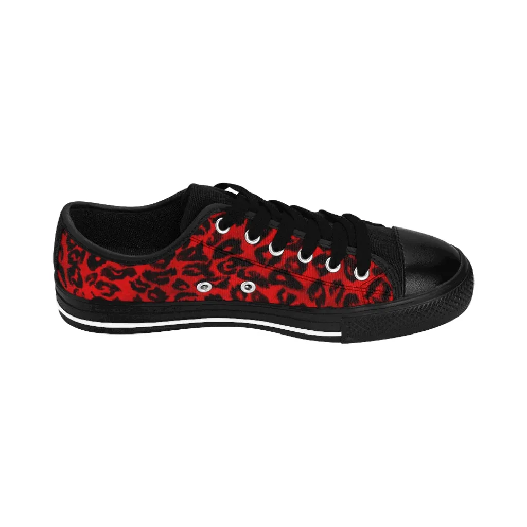 Red Leopard Print Women's Sneakers, Bright Red Animal Print Fashion Tennis Canvas Shoes For Ladies